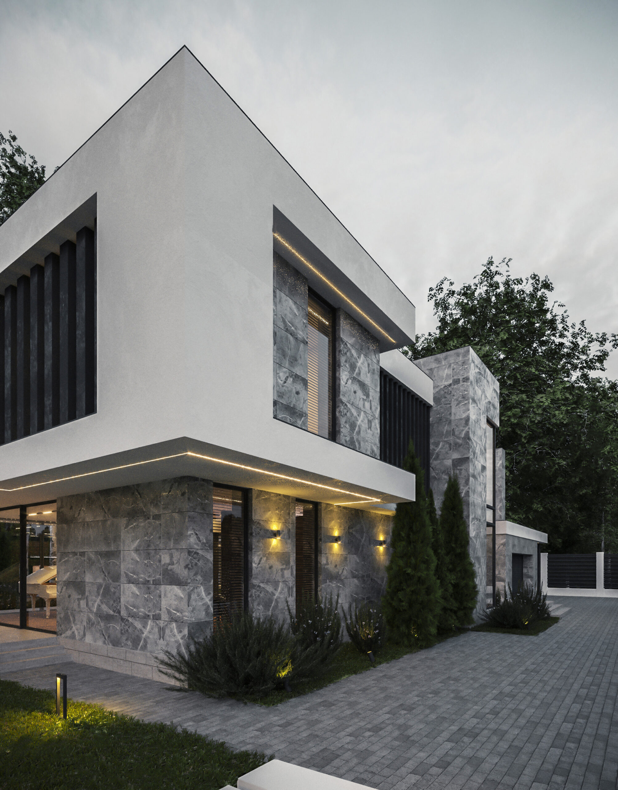 Eigenheim 3d Visualization Modern House Villa With Panoramic Windows