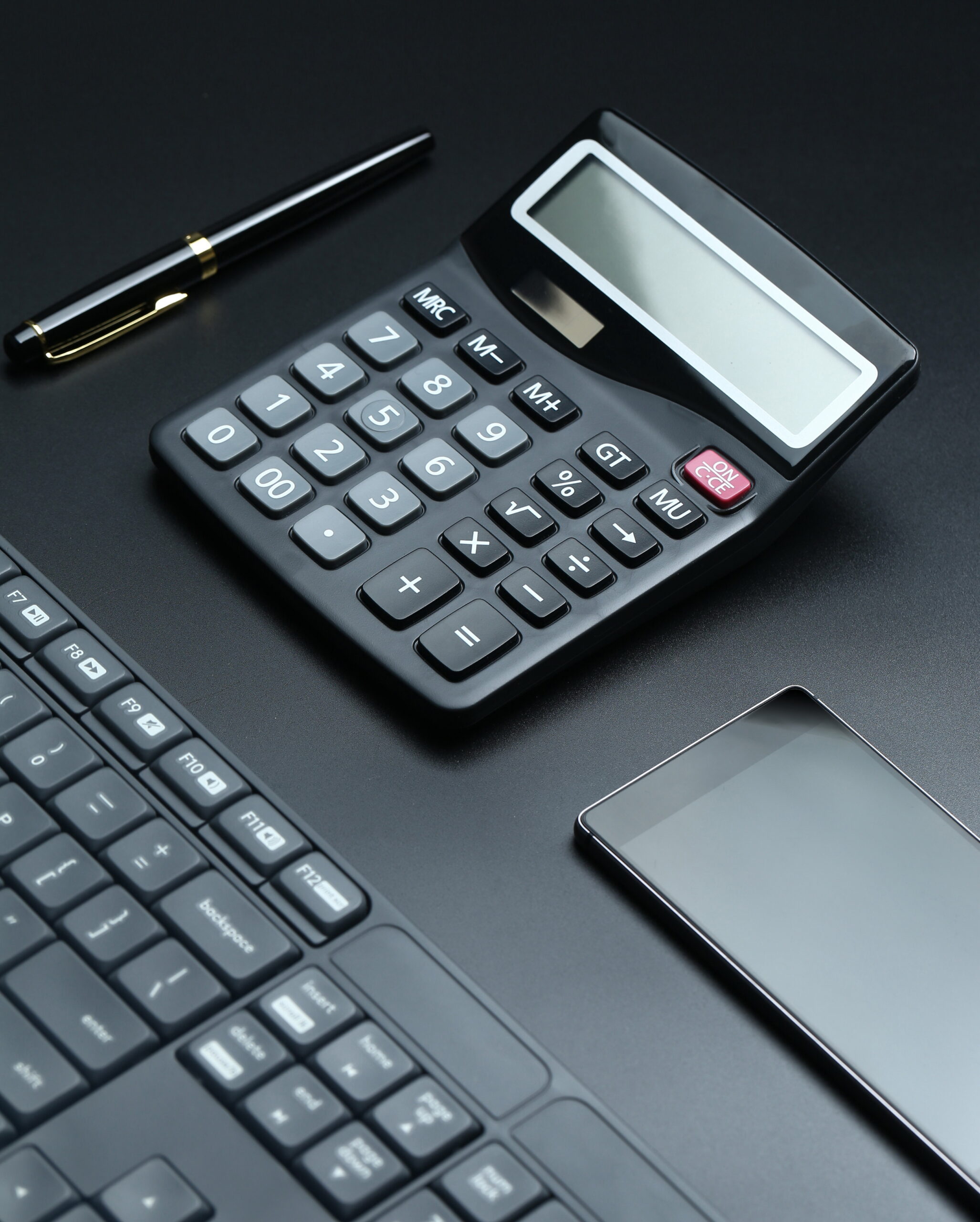 Black Office Business Equipment On Black Background